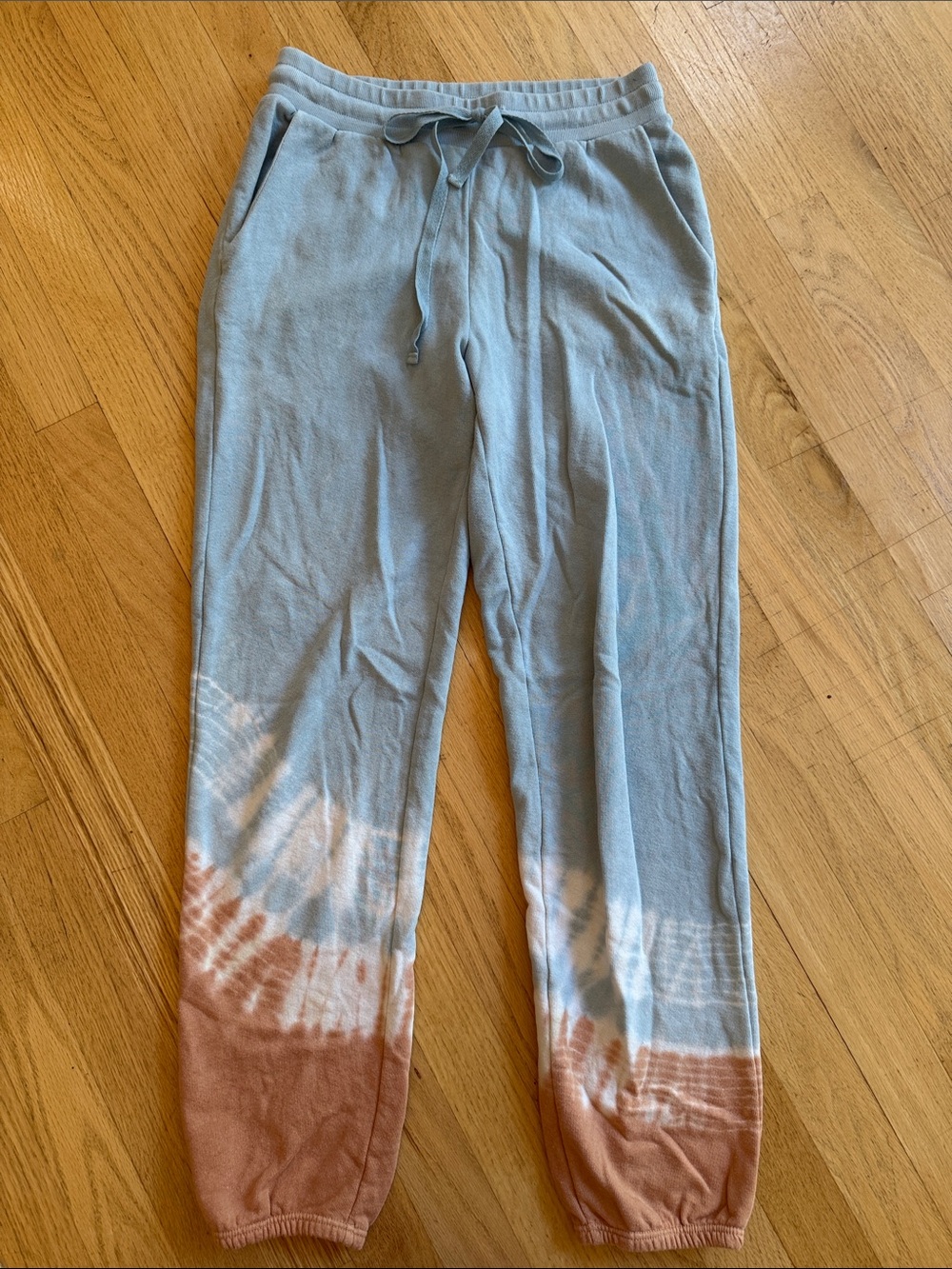 Michael Stars Light Blue and Burnt Orange Tie-Dye Jogger Sweatpants, sz. Small